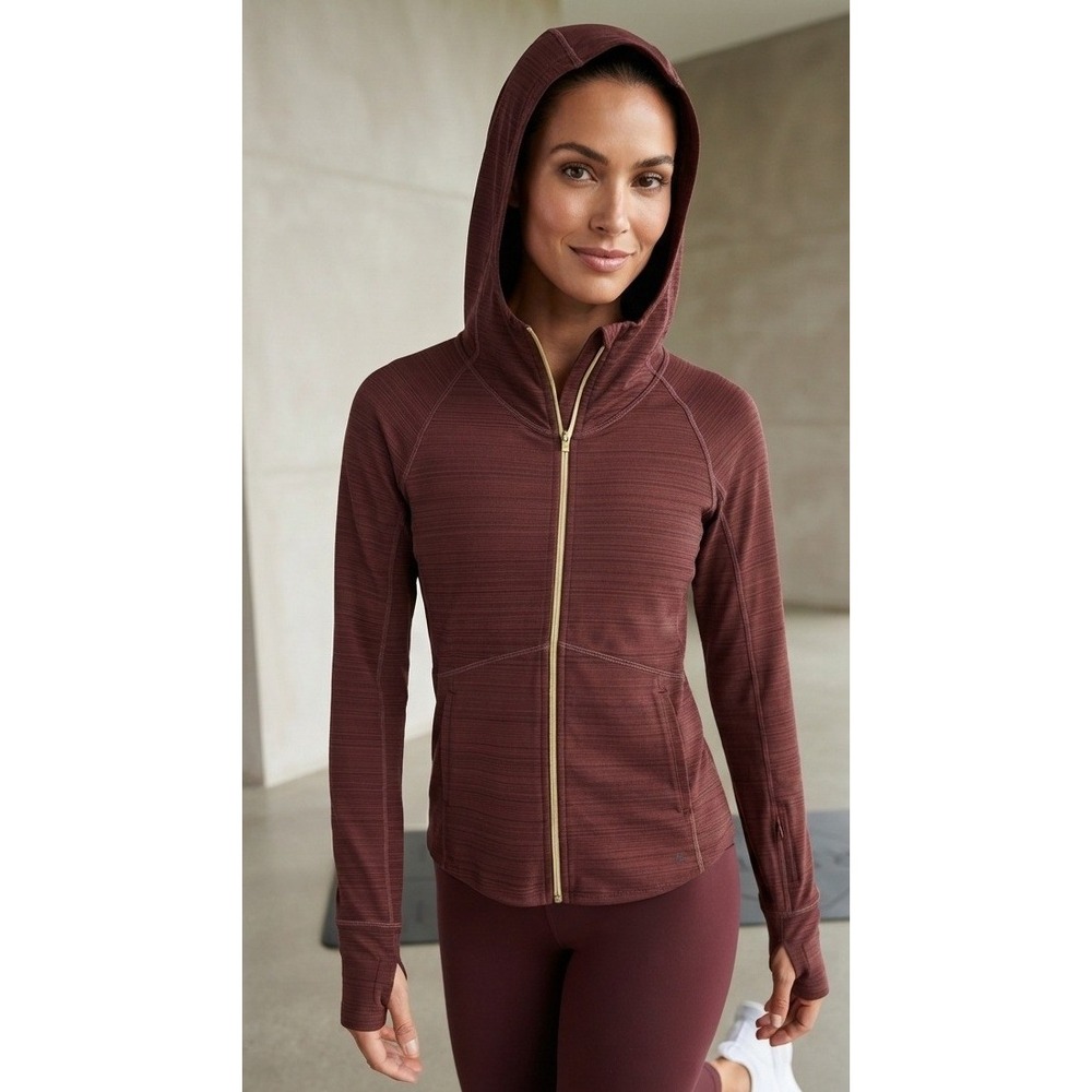 Athleta Space Dye Full Zip Hoodie Small Maroon Thumbholes Stretch Performance